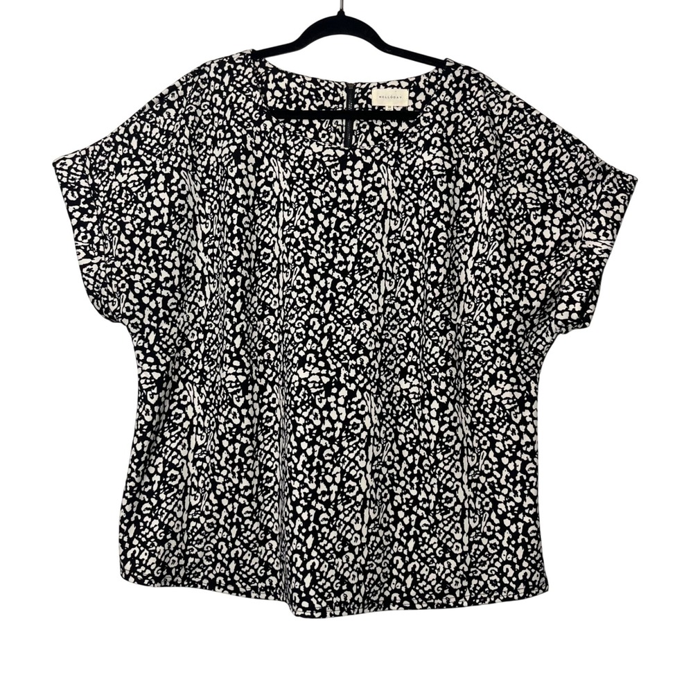 MELLODAY Women's Black White Animal Print Short Sleeve Pullover Top Plus Size 2X